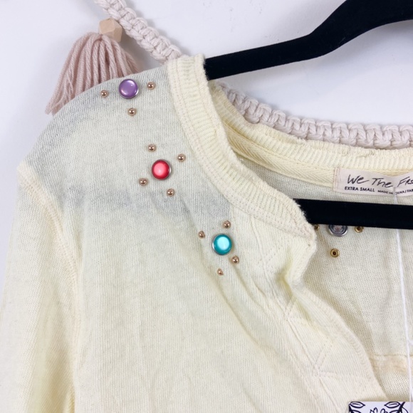 Free People Wild Ride Beaded Henley In Egg Shell - Picture 5 of 8